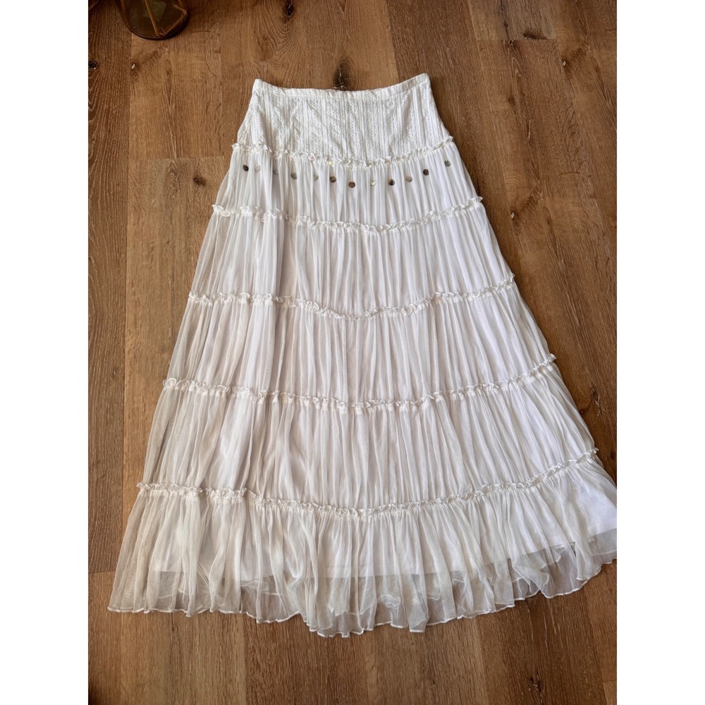 Rampage Vintage White Tiered Mesh Maxi Skirt Shell Charms Fairycore Size M